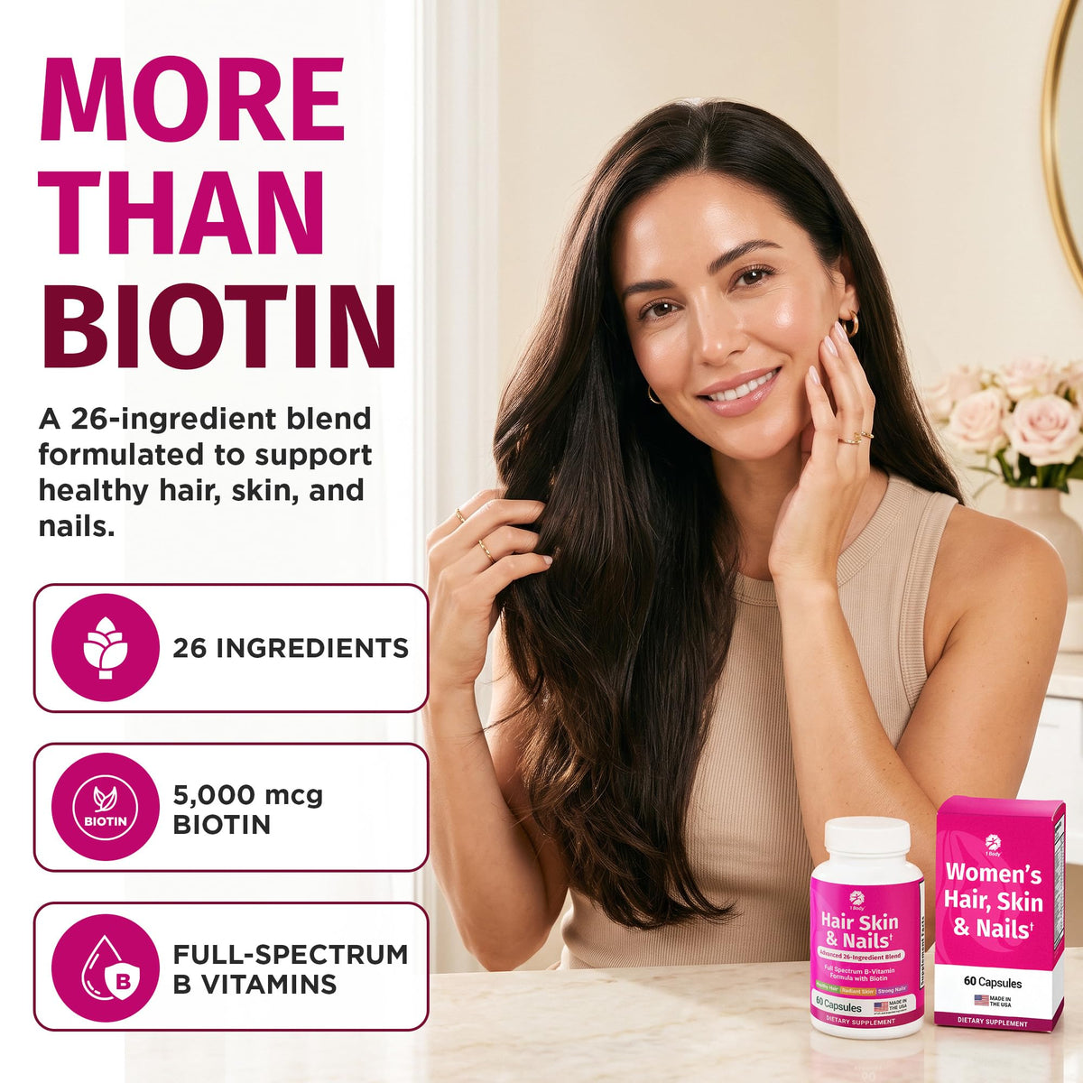 1 Body Compléments Alimentaires Cheveux Peau Ongles Biotine 60 Capsules emballage