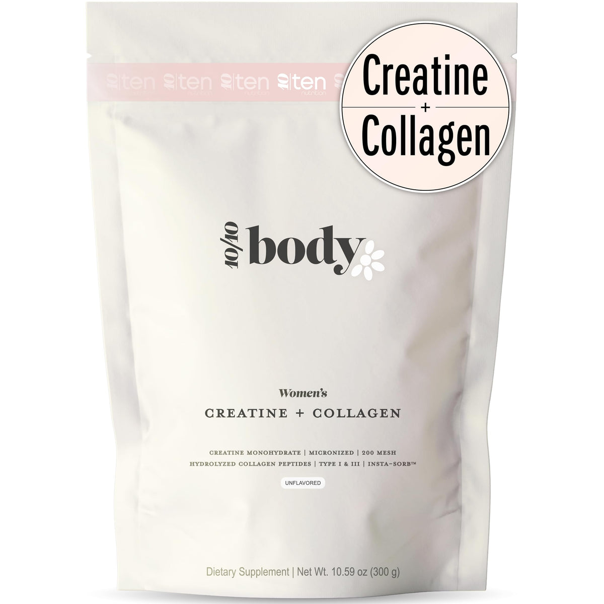 10Ten Nutrition Créatine + Collagène 5g + 5000mg boîte vue de face