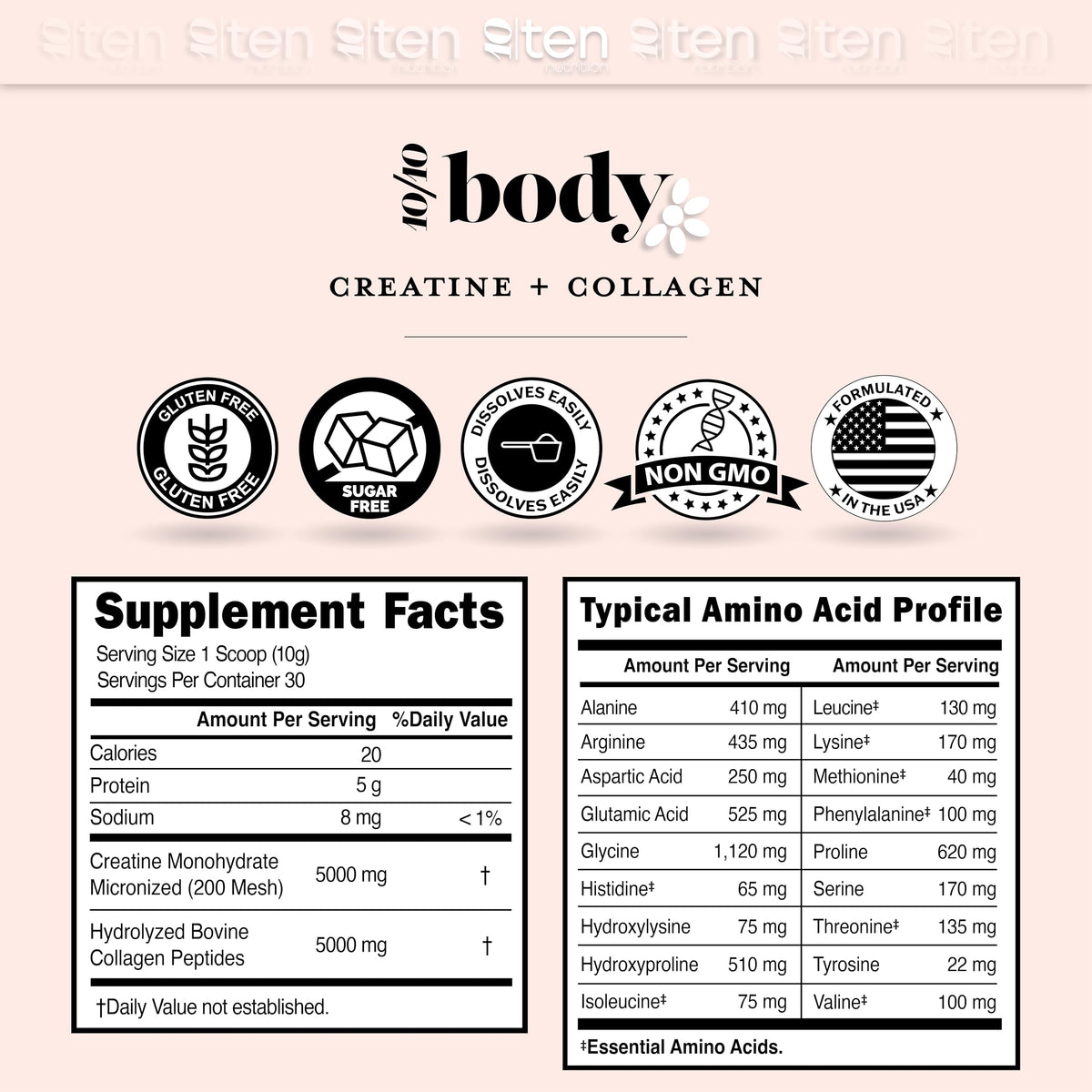 10Ten Nutrition Créatine + Collagène avec shaker