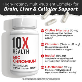 10X Health System MIC Chromium capsules à côté d'un verre d'eau