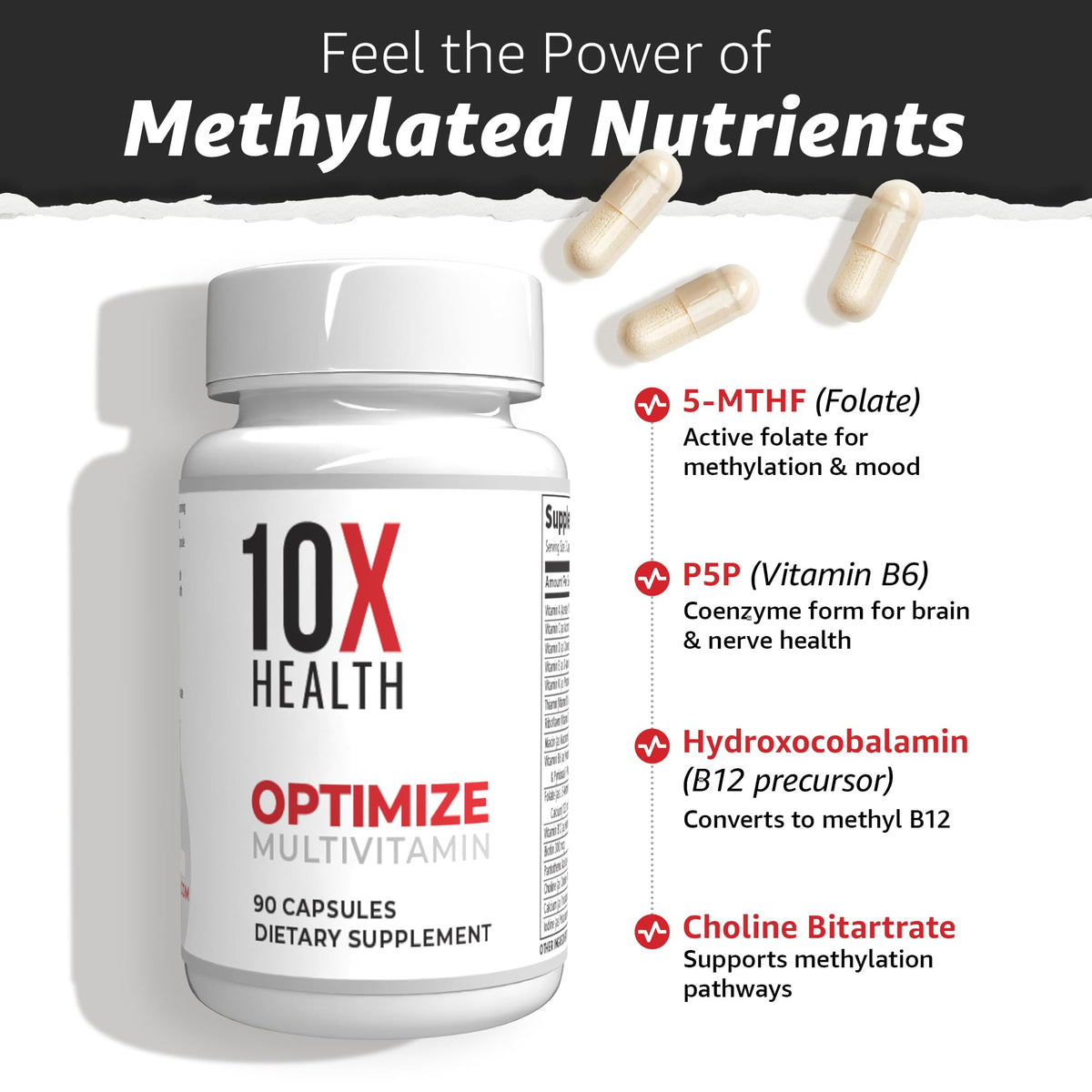 10X Health System Multivitamine Méthylée 90 Capsules avec fond neutre