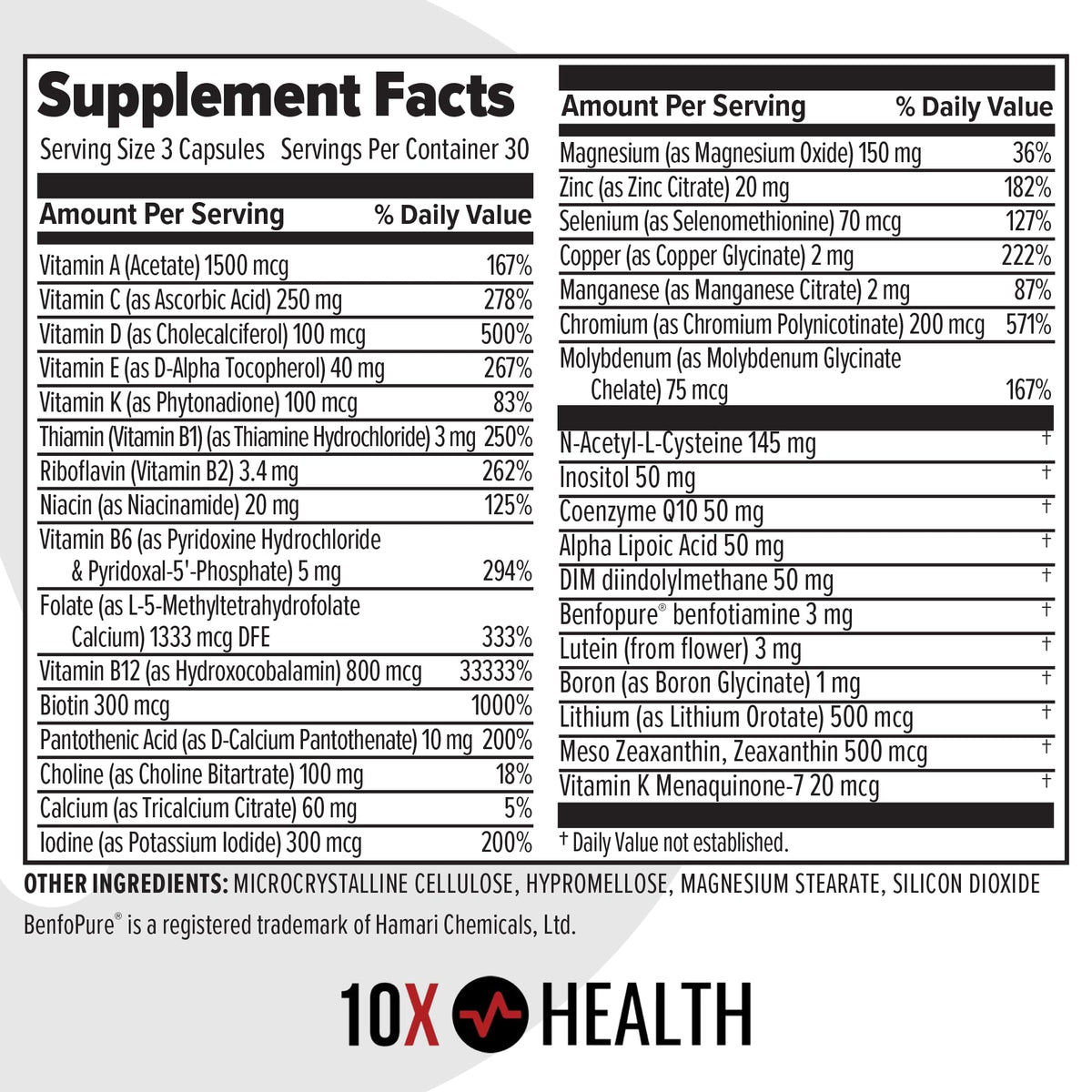 10X Health System Multivitamine Méthylée 90 Capsules avec un verre d'eau