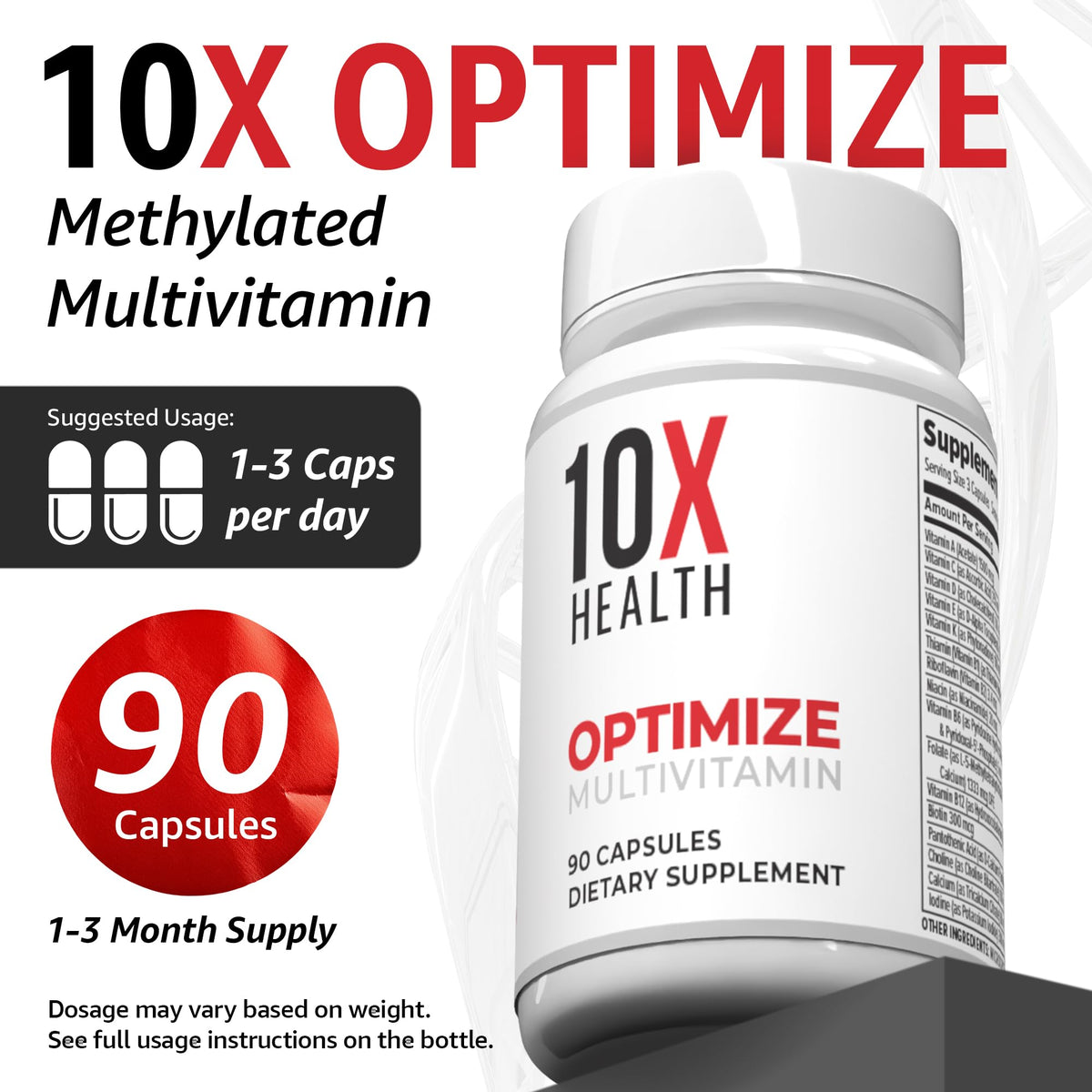 10X Health System Multivitamine Méthylée 90 Capsules sur une table en bois