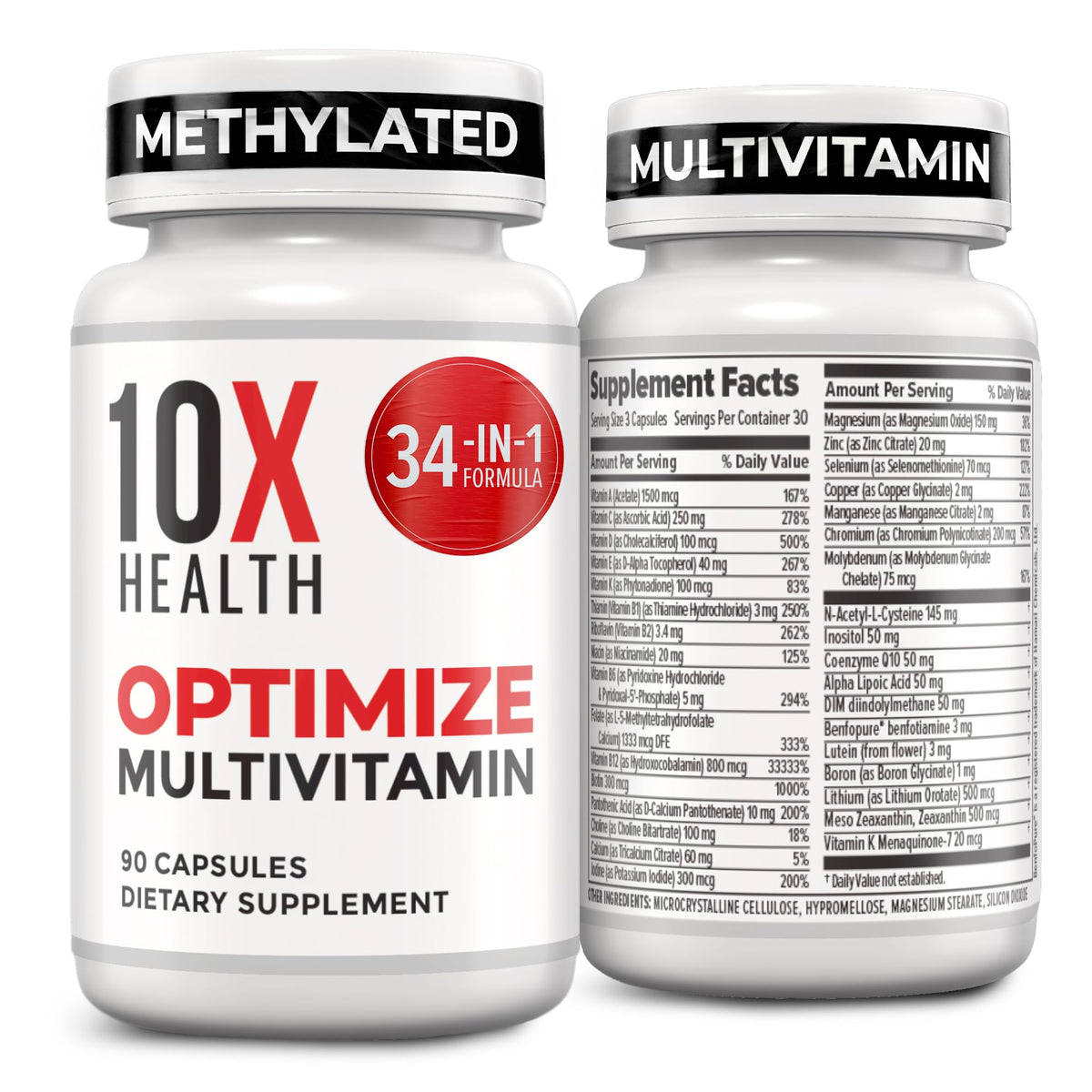 10X Health System Multivitamine Méthylée 90 Capsules vue de face