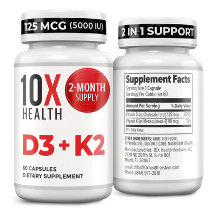 10X Health Système Vitamine D3 K2 60 capsules vue avant