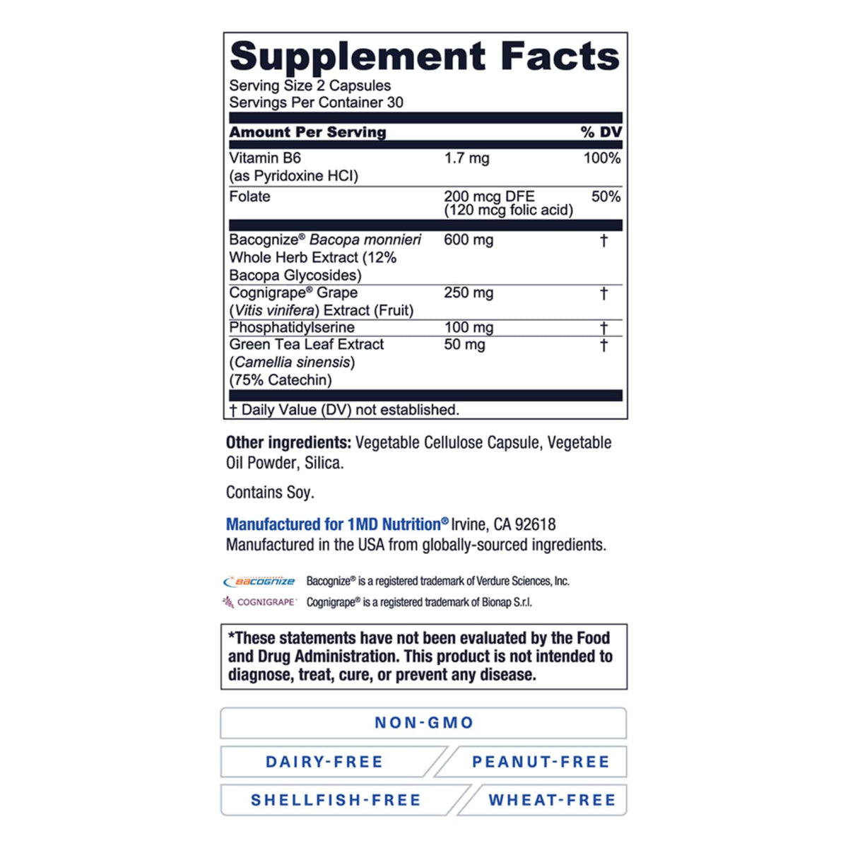 1MD Nutrition MindMD complément cérébral 60 capsules prise quotidienne