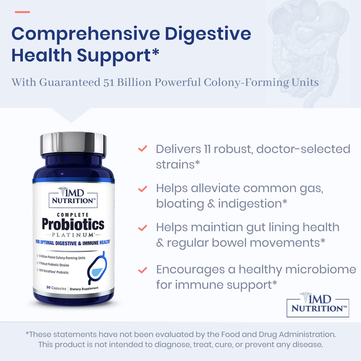 1MD Nutrition Probiotiques 30 Capsules Végétales - capsules individuelles