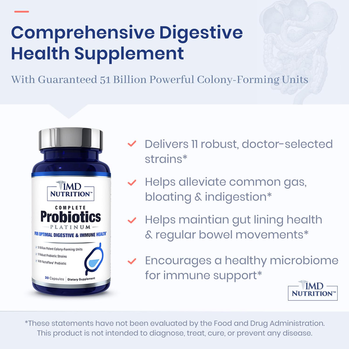 1MD Nutrition Probiotiques 30 Gélules Végétales sur fond blanc