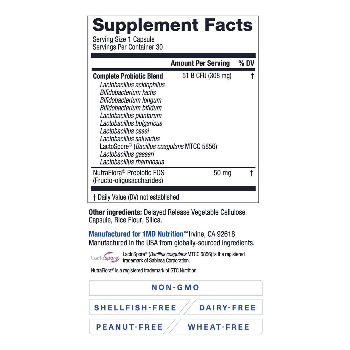 1MD Nutrition Probiotiques 30 Gélules Végétales sur table