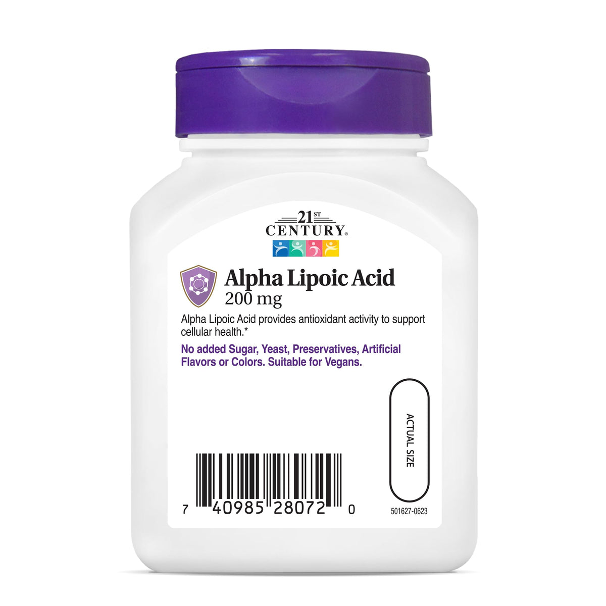 21st Century Acide Alpha Lipoïque 200mg avec des feuilles vertes en arrière-plan