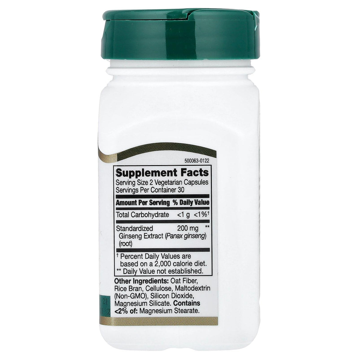 21st Century Extrait de Ginseng 200mg Capsules arrière avec informations nutritionnelles