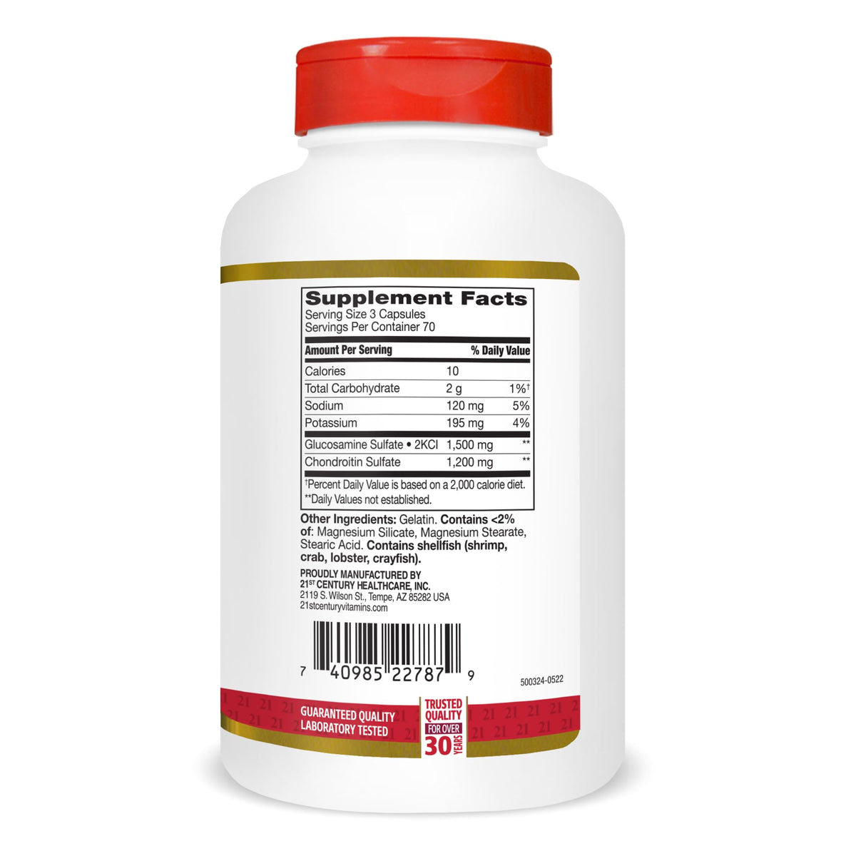 21st Century Glucosamine Chondroitin 500/400mg bouteille montrant le couvercle