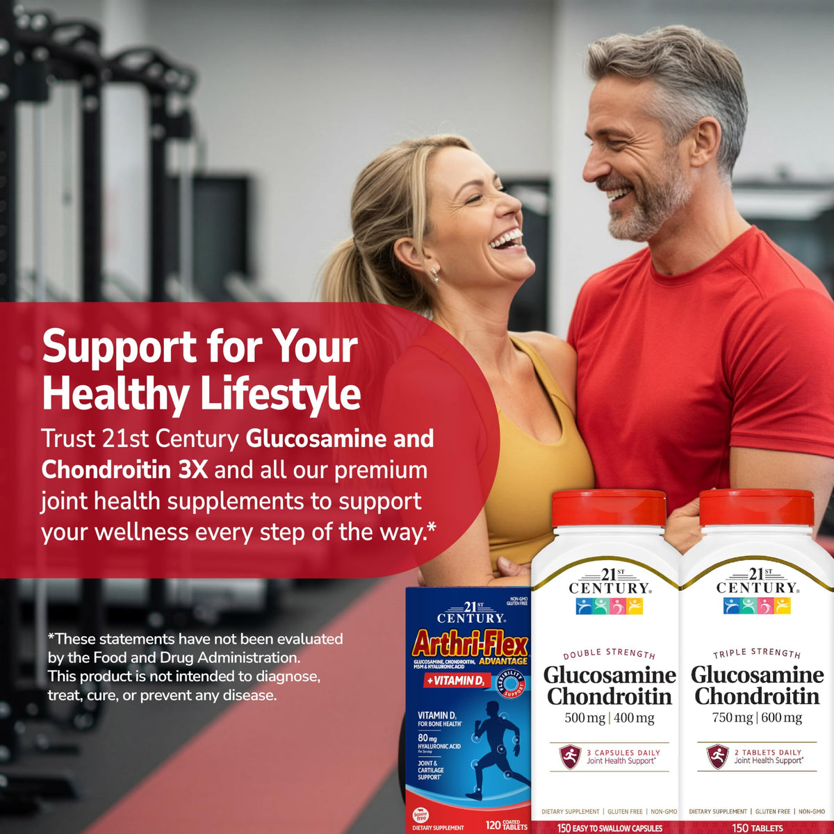 21st Century Glucosamine Chondroitin 750mg/600mg flacon ouvert avec comprimés