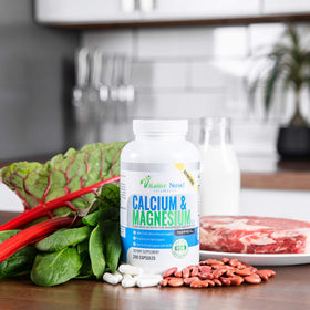 240 capsules de Calcium et Magnésium Vitalité Now! dans un bol