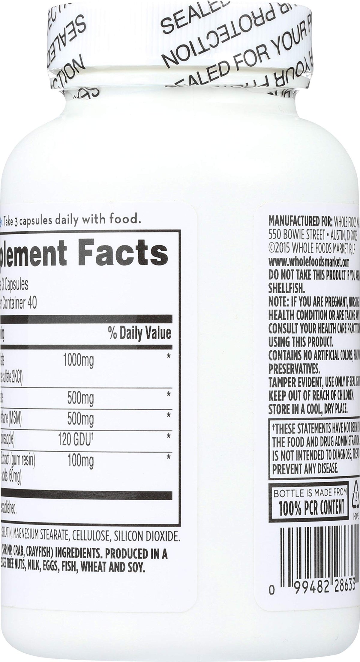 365 by Whole Foods Market Glucosamine Chondroïtine 120 capsules avec étiquette
