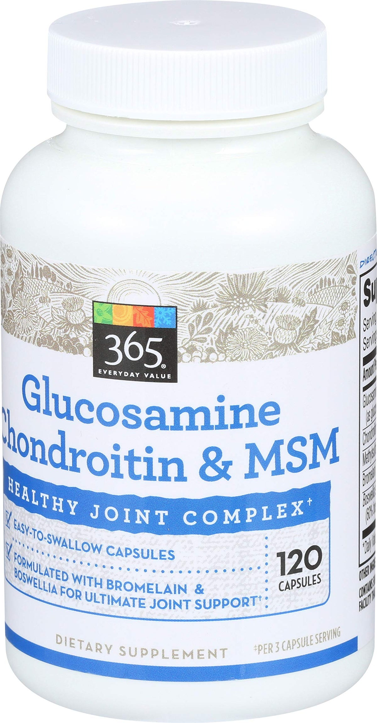 365 by Whole Foods Market Glucosamine Chondroïtine 120 capsules côté