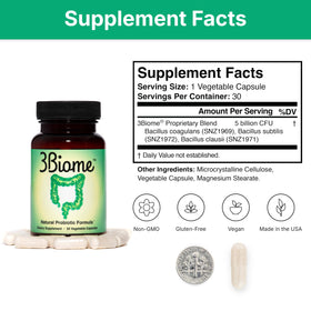 3Biome complément probiotique 60 capsules végétales sur fond blanc