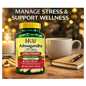 4 TOP CARE Ashwagandha 1300 mg avec des plantes en arrière-plan