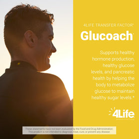 4Life GluCoach 120 capsules avec des plantes en arrière-plan