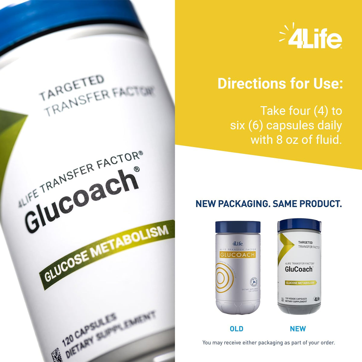 4Life GluCoach 120 capsules ouverte montrant le contenu