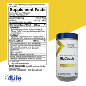 4Life GluCoach 120 capsules vue arrière avec ingrédients