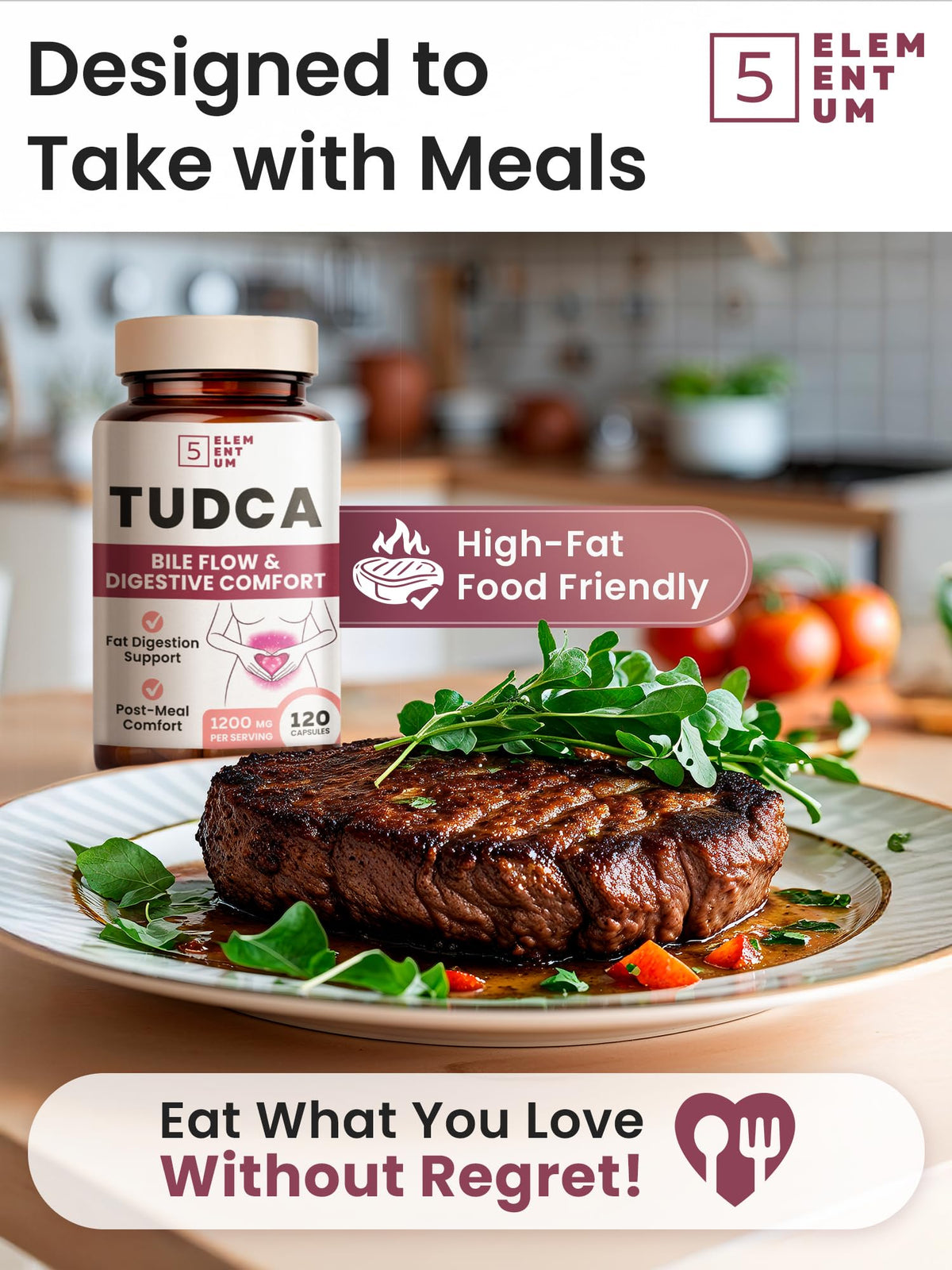 5 elementum TUDCA Complément Alimentaire 1200mg flacon ouvert