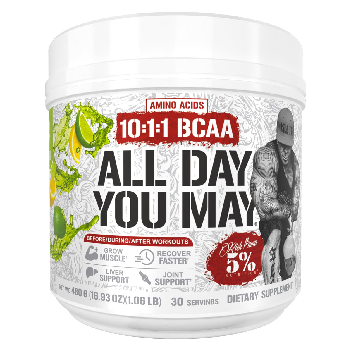 5% Nutrition AllDayYouMay BCAA 540g Citron Vert - vue de face