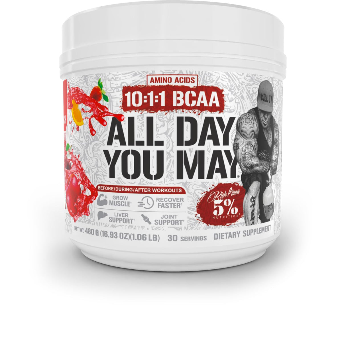 5% Nutrition AllDayYouMay BCAA Poudre 540g - Fruit Punch vue avant