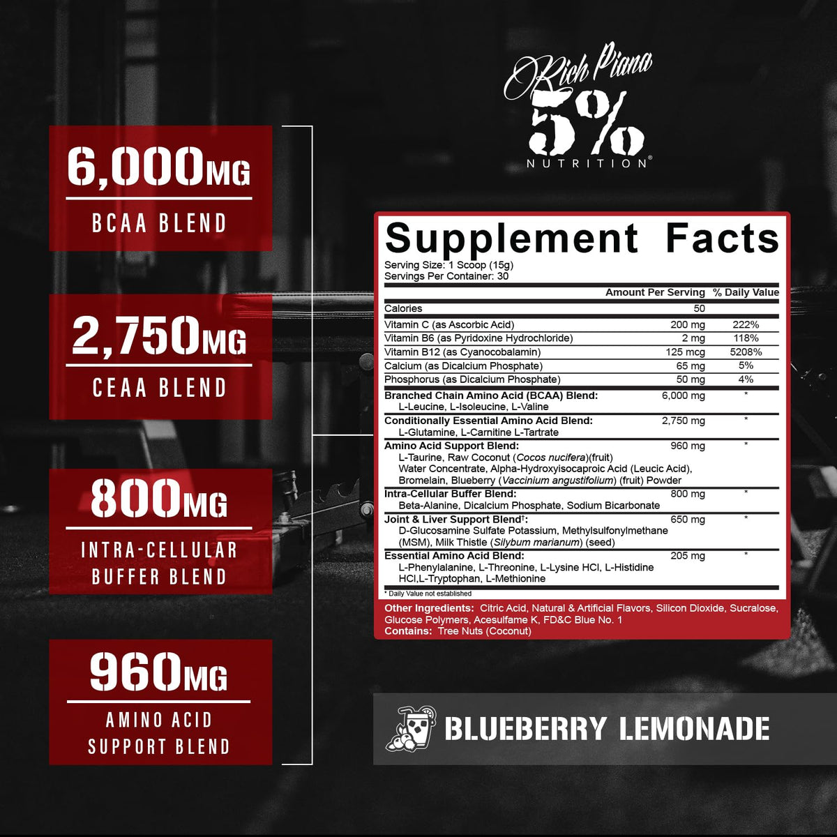 5% Nutrition AllDayYouMay BCAA Poudre 612g - Citron Myrtille vue arrière