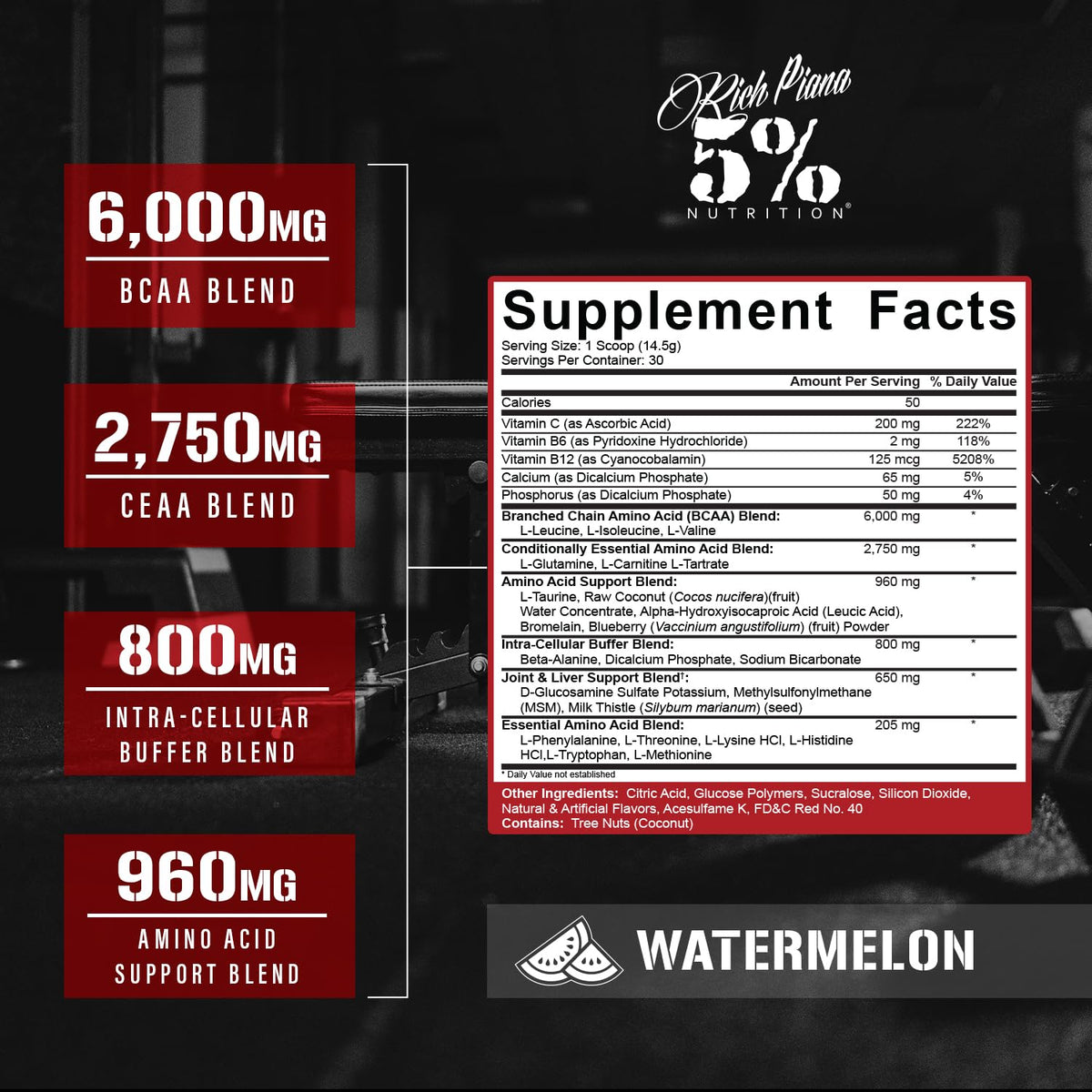 5% Nutrition AllDayYouMay Poudre BCAA 531g goût pastèque arrière