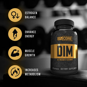 5% Nutrition Core DIM complément alimentaire, vue arrière du flacon
