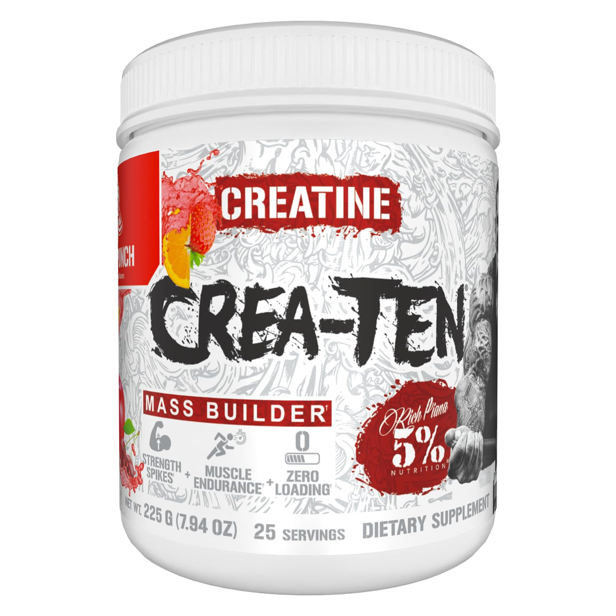 5% Nutrition CreaTEN Poudre de Créatine Arôme Fruit Punch 331g vue de face