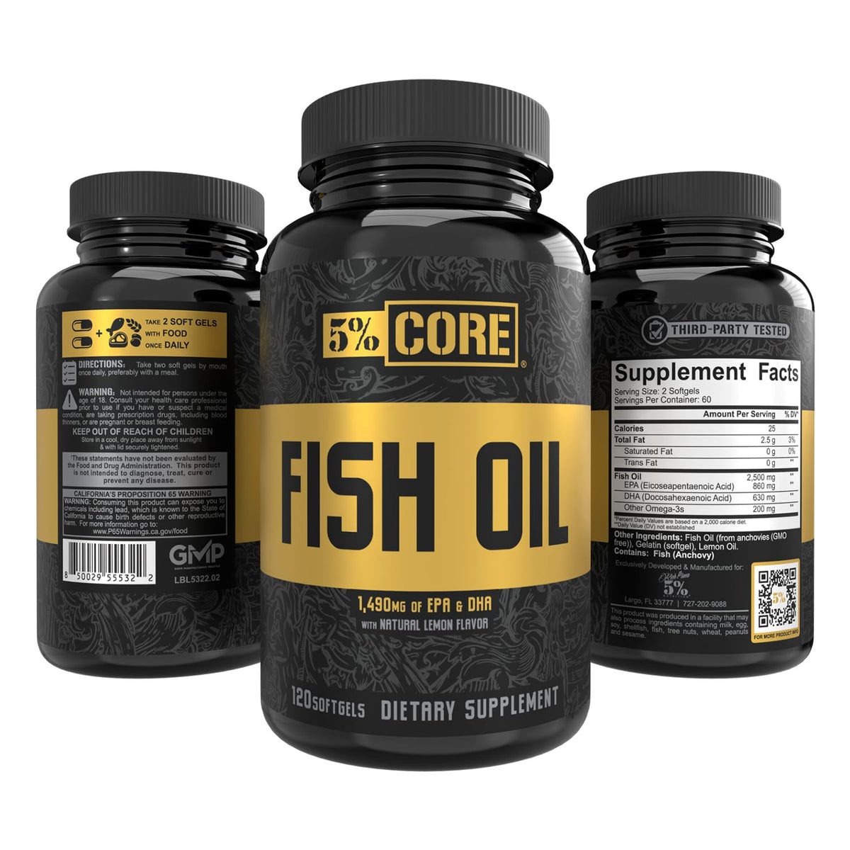5% Nutrition Huile de Poisson 2500 mg étiquette
