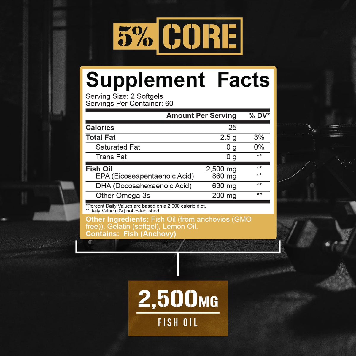 5% Nutrition Huile de Poisson 2500 mg flacon ouvert