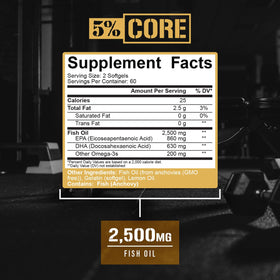 5% Nutrition Huile de Poisson 2500 mg flacon ouvert