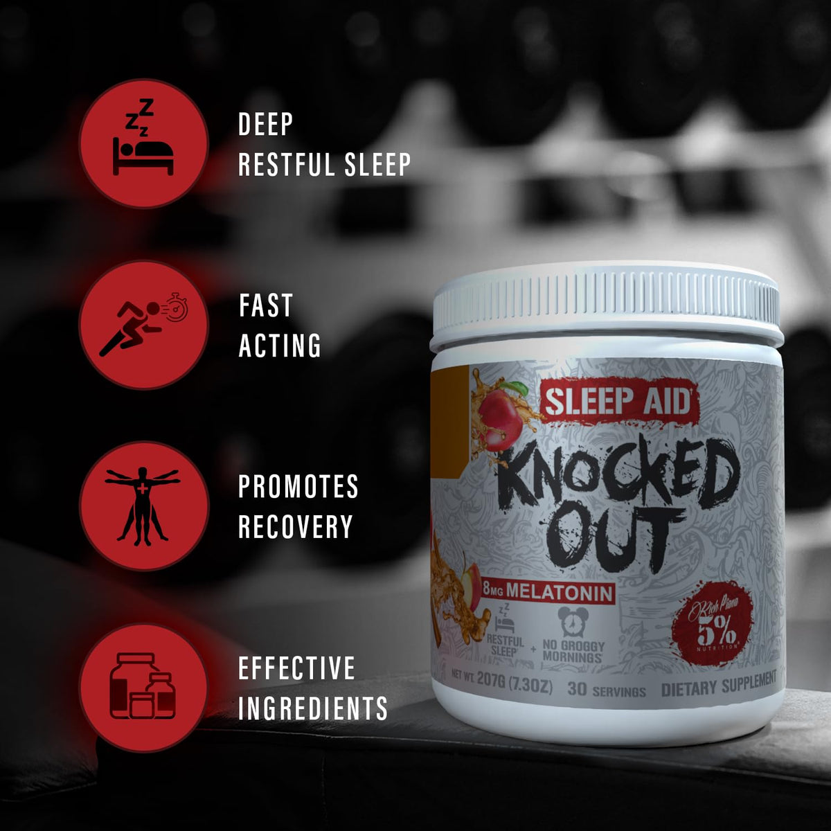 5% Nutrition Knocked Out complément alimentaire sommeil sur une table