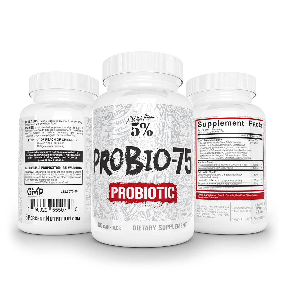 5% Nutrition Probio-75 Prébiotique Probiotique sur une table