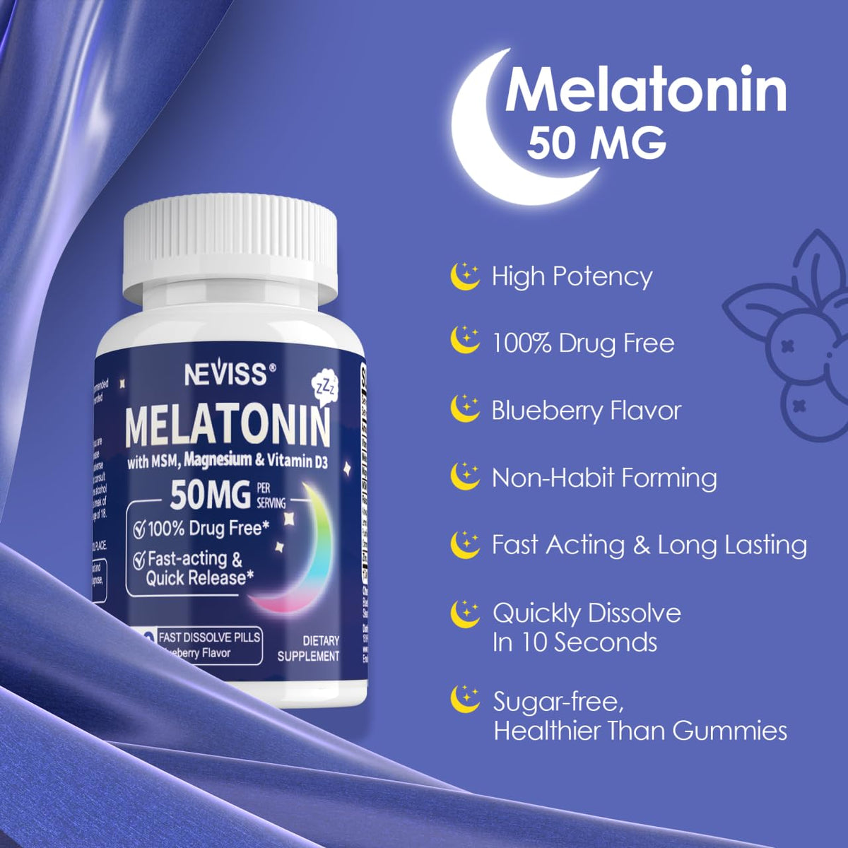 NEVISS Melatonine 50mg, arrière de l'emballage
