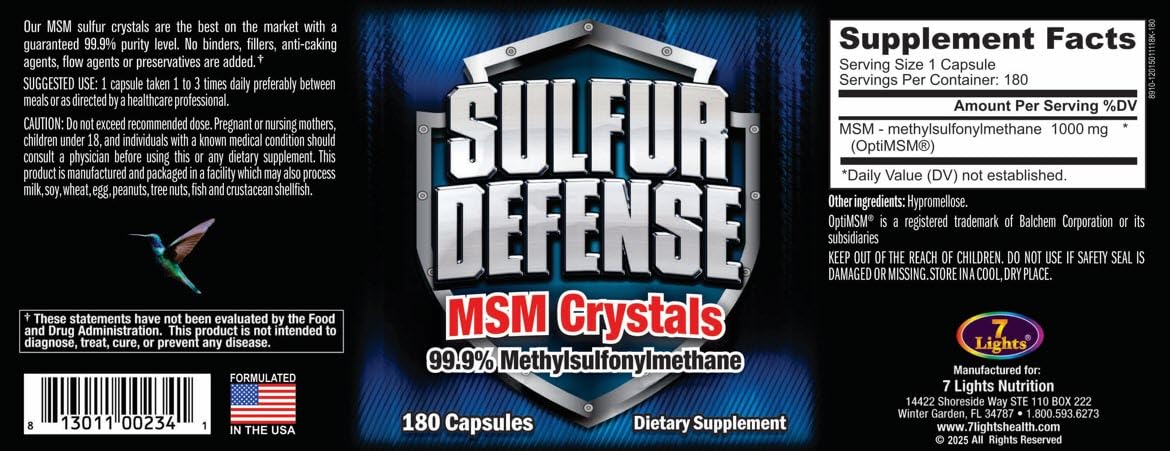 7 Lights Sulfur Defense Opti-MSM capsule de poudre de MSM