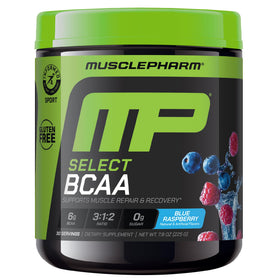 Muscle Pharm BCAA Powder 290g devant avec saveur framboise bleue