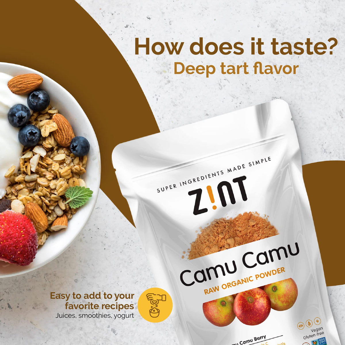 Poudre de Camu Camu Zint avec des fruits