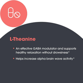 a balanced routine Maintenance L-Theanine capsules with measuring spoon