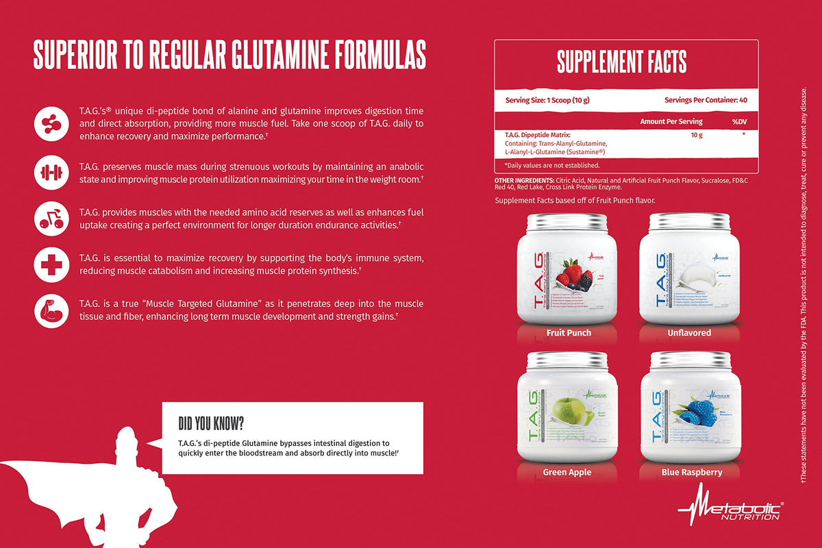 a balanced routine Nutrition TAG L-Glutamine 400g avec une cuillère doseuse