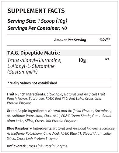 a balanced routine Nutrition TAG L-Glutamine 400g contenant ouvert avec poudre visible