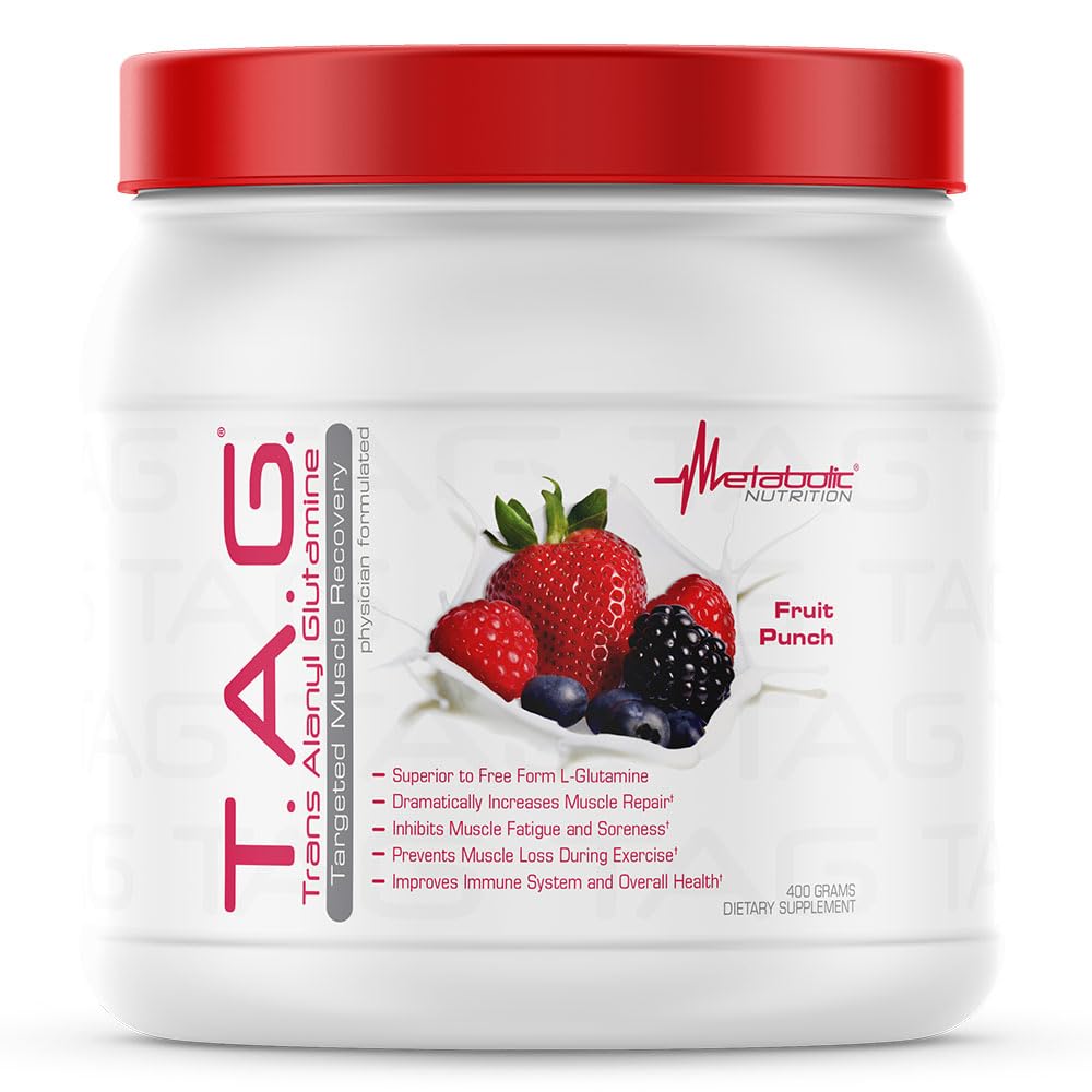 a balanced routine Nutrition TAG L-Glutamine 400g vue avant avec étiquette Fruit Punch