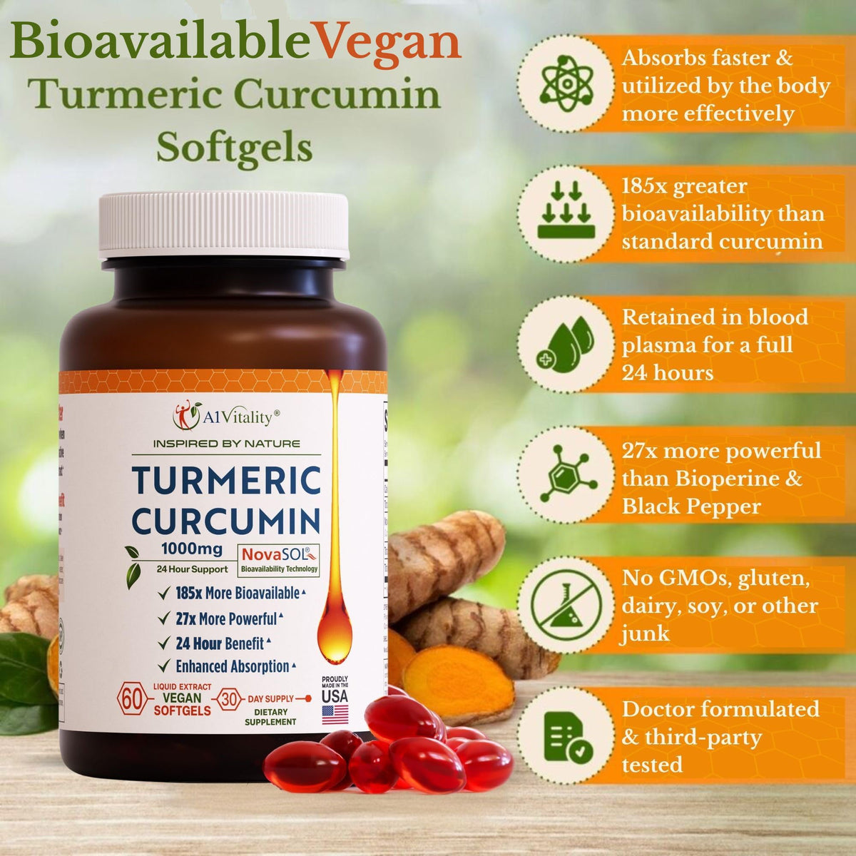 A1Vitality Curcuma NovaSOL 1000mg gélules dans un environnement naturel