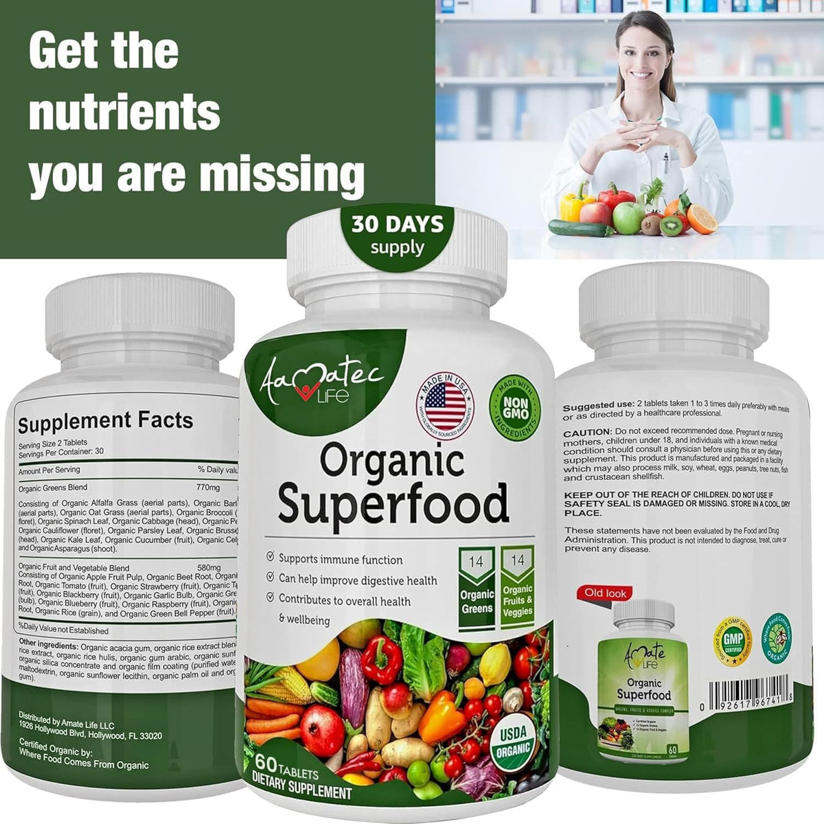 AAMATEC LIFE Complément Alimentaire Bio 60 Comprimés côté