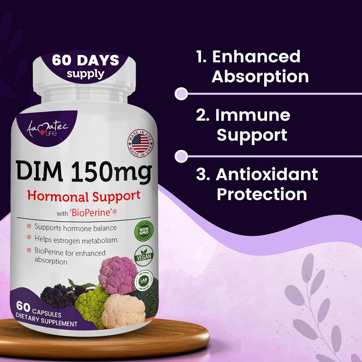 AAMATEC LIFE Complément DIM Complex 150mg étiquette et informations nutritionnelles