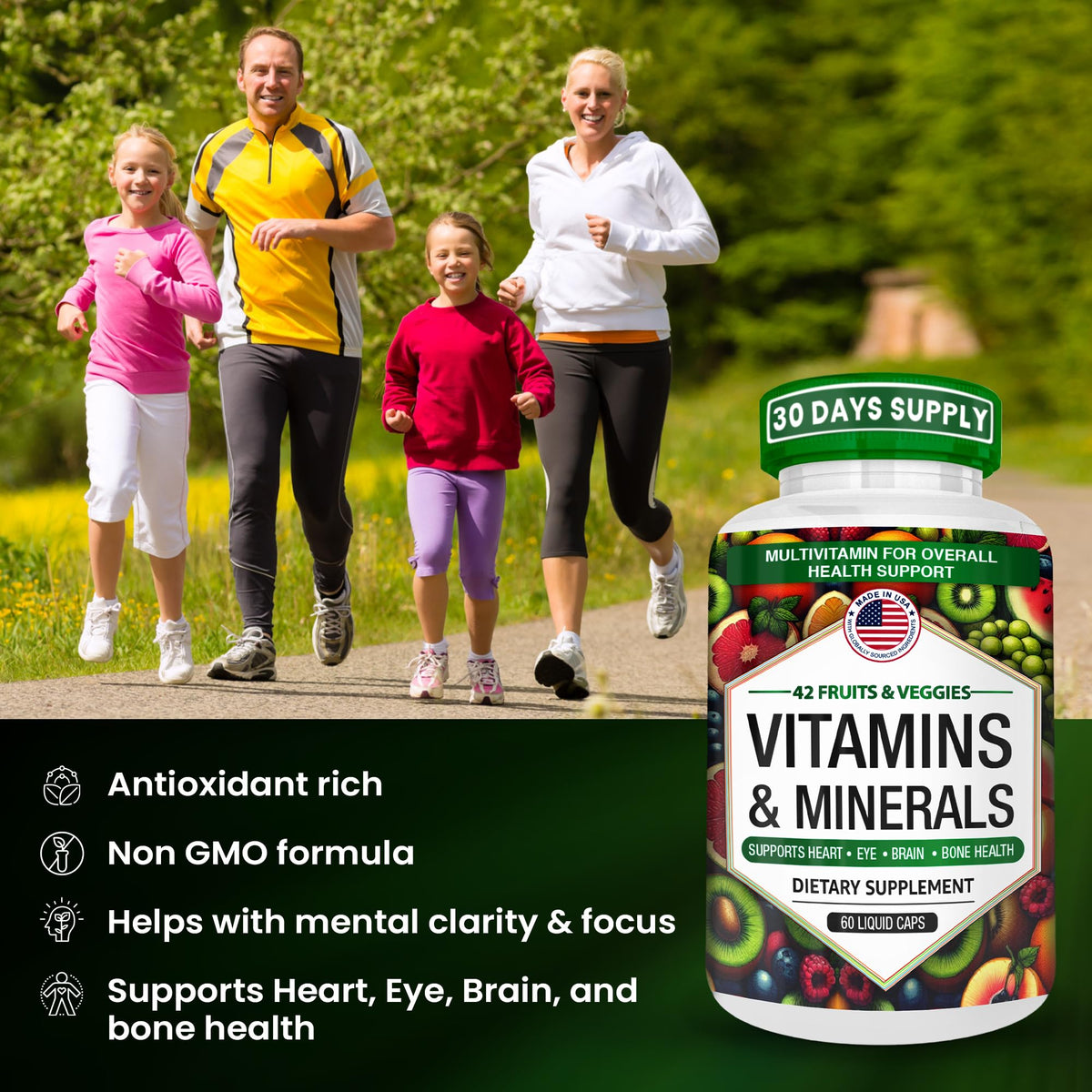 AAMATEC LIFE Multivitamines Quotidiennes with fruits and vegetables background