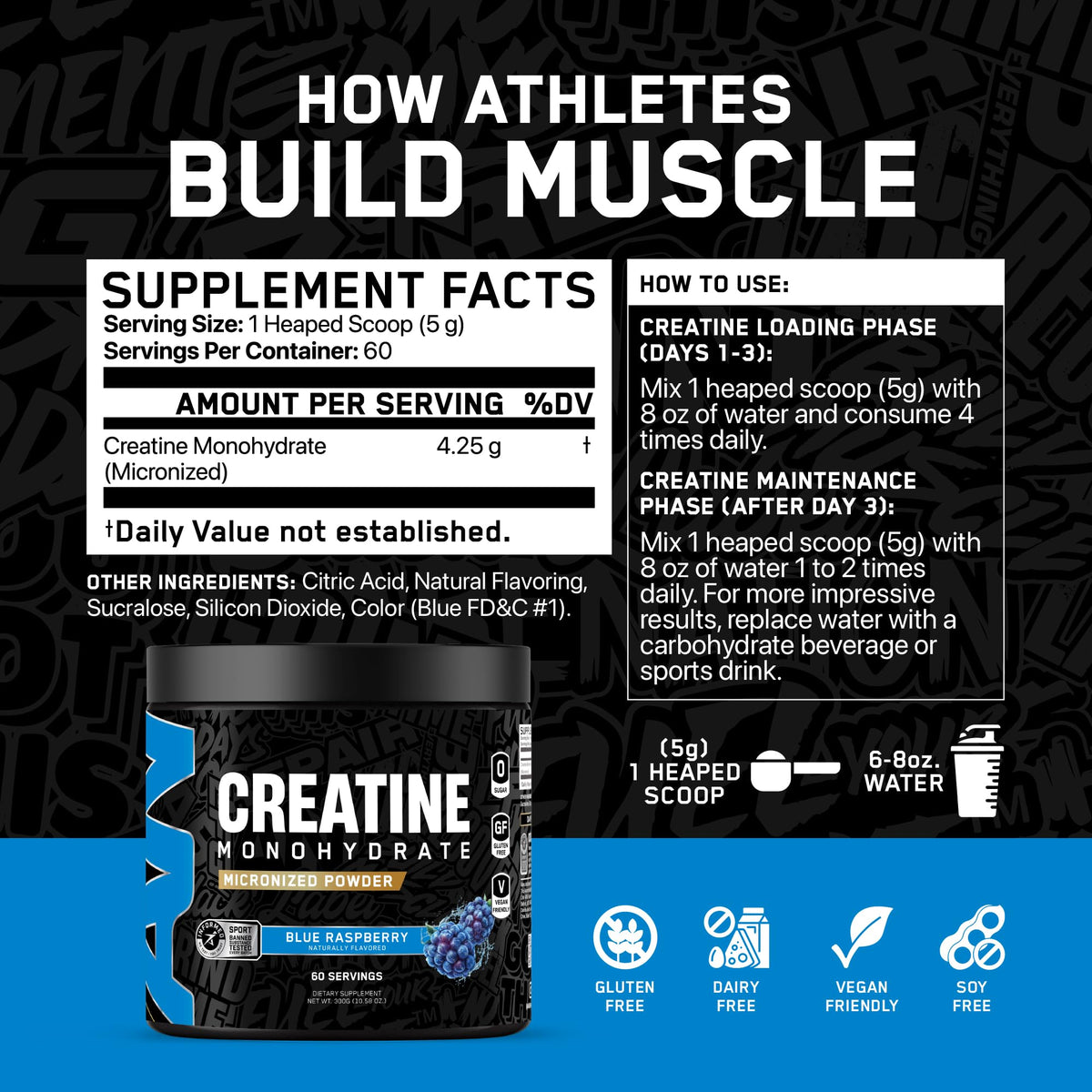ABE Créatine Monohydrate Blue Razz avec une cuillère à mesurer